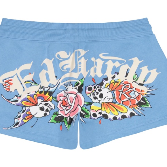 NWOT FLOWER SKULLS SWEATSHORT By Ed Hardy - Picture 2 of 7